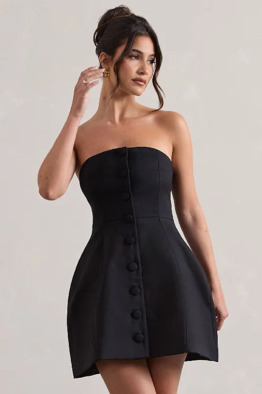 Mini dresses with cut - out details for a trendy look Anniston | Black Bandeau Tailored Buttoned Mini Dress Mini dresses with cut - out details for a trendy look Anniston | Black Bandeau Tailored Buttoned Mini Dress