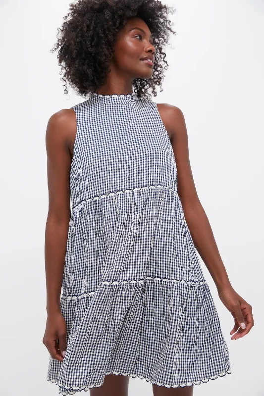 Midi dresses with denim fabric for a casual yet stylish day out Navy Gingham Morgan Dress Midi dresses with denim fabric for a casual yet stylish day out Navy Gingham Morgan Dress