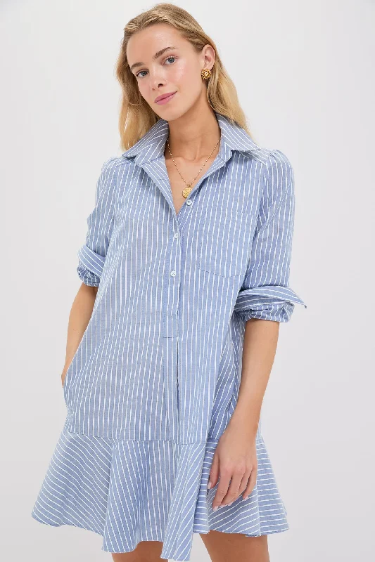 Wrap - style midi dresses in silk for a sophisticated office look Blue Stripe Callahan Shirt Dress Wrap - style midi dresses in silk for a sophisticated office look Blue Stripe Callahan Shirt Dress