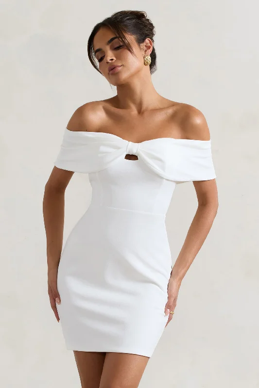 Mini dresses with belted waists for a defined silhouette Megan | White Bow Bardot Mini Dress