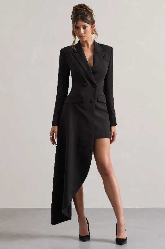 Mini dresses with cut - out details for a trendy look Spiral | Black Tailored Blazer Mini Dress With Asymmetric Hem Mini dresses with cut - out details for a trendy look Spiral | Black Tailored Blazer Mini Dress With Asymmetric Hem