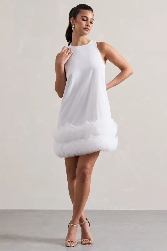 Animal print mini dresses for a bold statement Raise A Glass | White A-Line Mini Dress With Tulle Hem Animal print mini dresses for a bold statement Raise A Glass | White A-Line Mini Dress With Tulle Hem