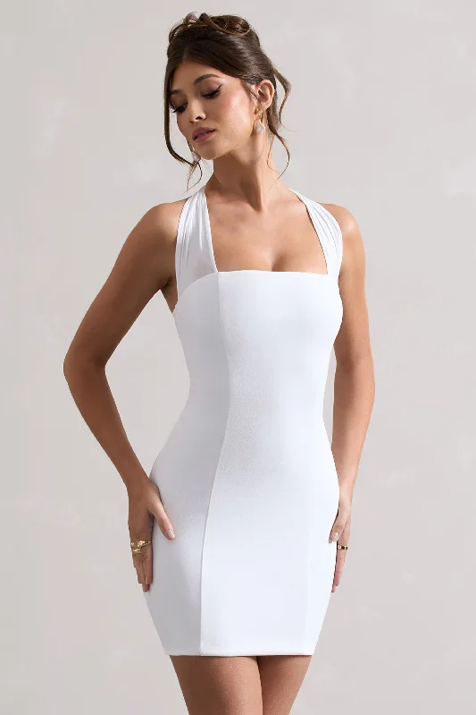 Mini dresses with spaghetti straps for a delicate look Soul | White Bodycon Halter-Neck Mini Dress