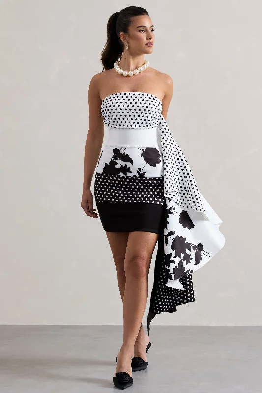 Mini dresses with off - the - shoulder styles Variety | Multi Print Bandeau Mini Dress With Ruffled Side Drape Mini dresses with off - the - shoulder styles Variety | Multi Print Bandeau Mini Dress With Ruffled Side Drape
