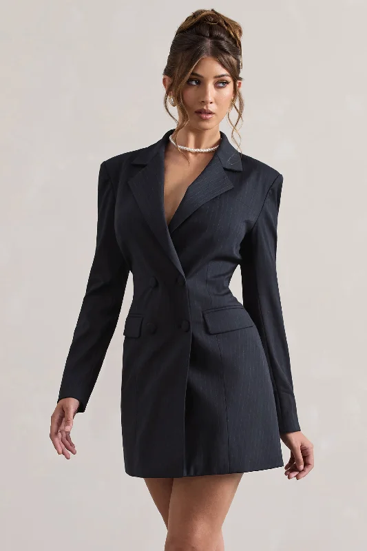 Mini dresses with patchwork designs for a unique style State Of Mind | Navy Pinstripe Tailored Blazer Mini Dress Mini dresses with patchwork designs for a unique style State Of Mind | Navy Pinstripe Tailored Blazer Mini Dress