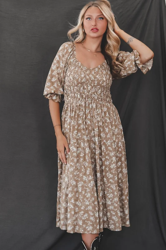 Midi dresses with V - necklines for a flattering and elongating effect Meant To Be Mustard Floral Dress Midi dresses with V - necklines for a flattering and elongating effect Meant To Be Mustard Floral Dress