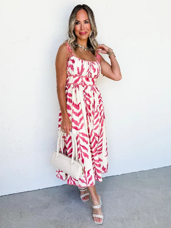 Midi dresses with bow accents for a sweet and charming look Botanical Paradise Midi Dress-Pink Midi dresses with bow accents for a sweet and charming look Botanical Paradise Midi Dress-Pink