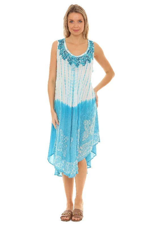 Midi dresses with cold - shoulder cutouts for a trendy style Tie-Dye Sleeveless Midi Rayon Sundress Midi dresses with cold - shoulder cutouts for a trendy style Tie-Dye Sleeveless Midi Rayon Sundress