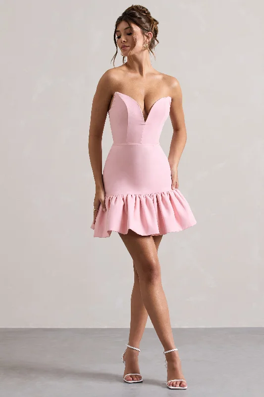 Mini dresses with mesh panels for a sexy and trendy look Koko | Pink Sweetheart Mini Dress With Ruffle Hem Mini dresses with mesh panels for a sexy and trendy look Koko | Pink Sweetheart Mini Dress With Ruffle Hem