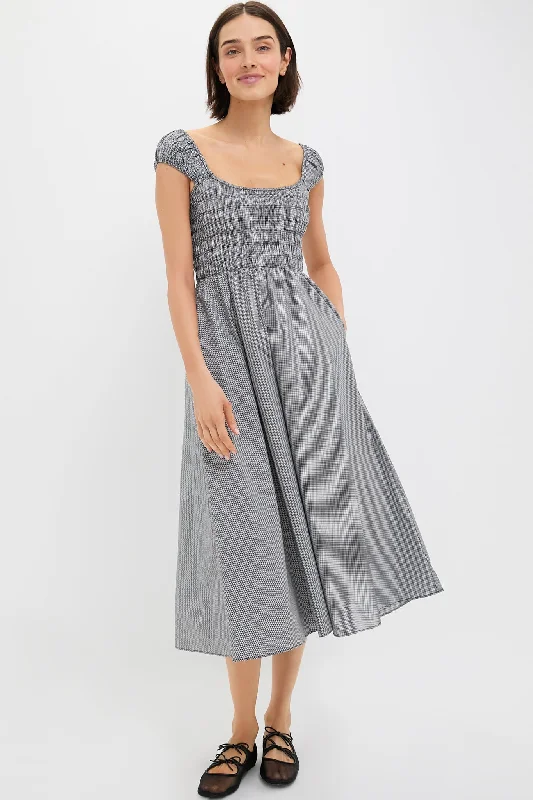 Midi dresses with asymmetric hems for a fashion - forward and dynamic appearance Black Gingham Amelie Midi Dress Midi dresses with asymmetric hems for a fashion - forward and dynamic appearance Black Gingham Amelie Midi Dress