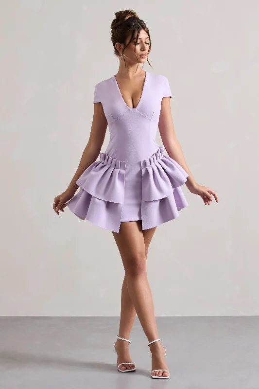 Mini dresses with wrap - around styles Genevieve | Lilac Plunge-Neck Mini Dress With Layered Hem