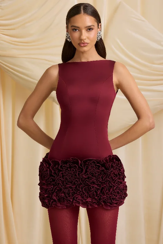 Mini dresses with cut - out details for a trendy look Appliqué Open-Back Mini Dress in Wine Red Mini dresses with cut - out details for a trendy look Appliqué Open-Back Mini Dress in Wine Red