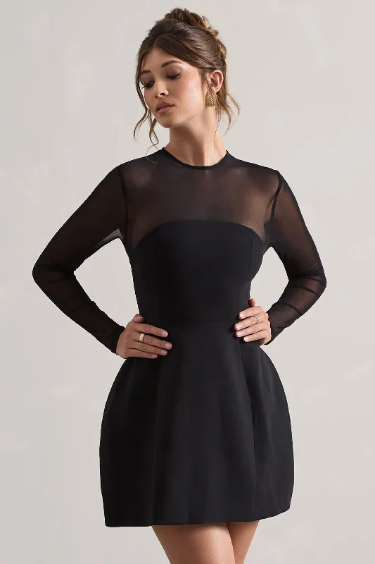 Mini dresses with abstract prints for an artistic look Austen | Black Mesh Long-Sleeve Mini Dress Mini dresses with abstract prints for an artistic look Austen | Black Mesh Long-Sleeve Mini Dress