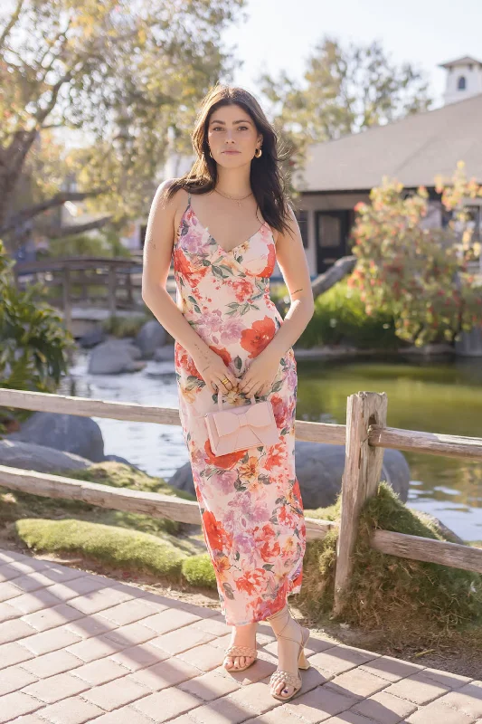 Midi dresses with denim fabric for a casual yet stylish day out Josephine Sleeveless Floral Print Satin Slip Midi Dress Pink Midi dresses with denim fabric for a casual yet stylish day out Josephine Sleeveless Floral Print Satin Slip Midi Dress Pink