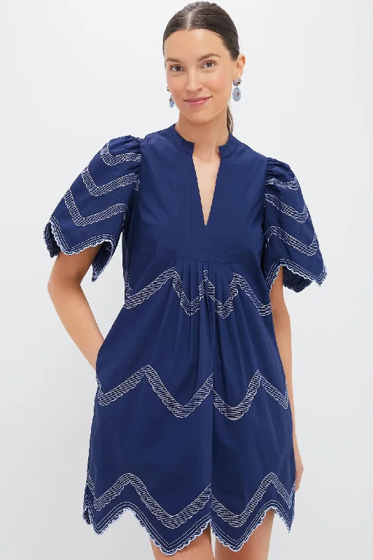 Midi dresses with ribbed textures for a unique and tactile appearance Navy Embroidered Weston Mini Dress Midi dresses with ribbed textures for a unique and tactile appearance Navy Embroidered Weston Mini Dress