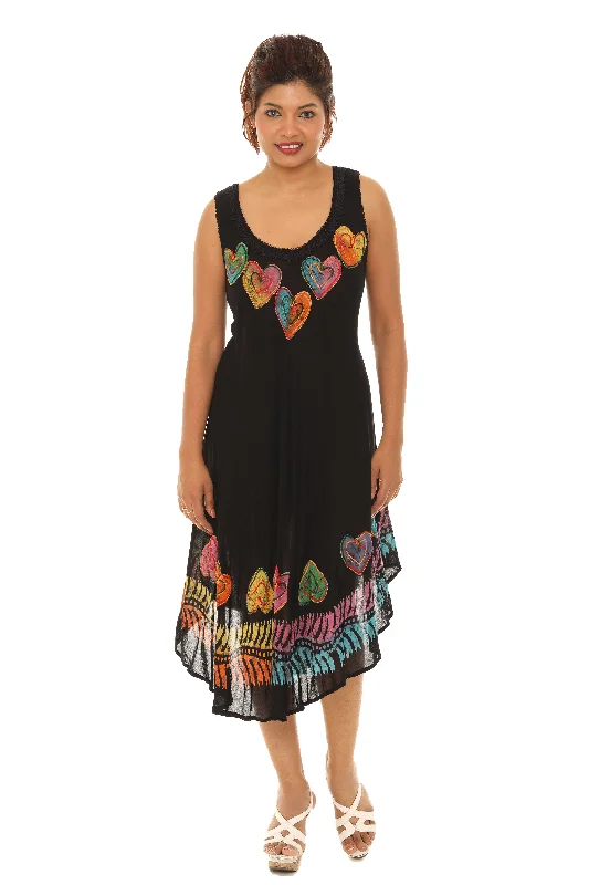 Maxi - inspired midi dresses with flowing fabrics for a beachy vibe Multi-Color Embroidered Hearts Midi Rayon Sundress Maxi - inspired midi dresses with flowing fabrics for a beachy vibe Multi-Color Embroidered Hearts Midi Rayon Sundress