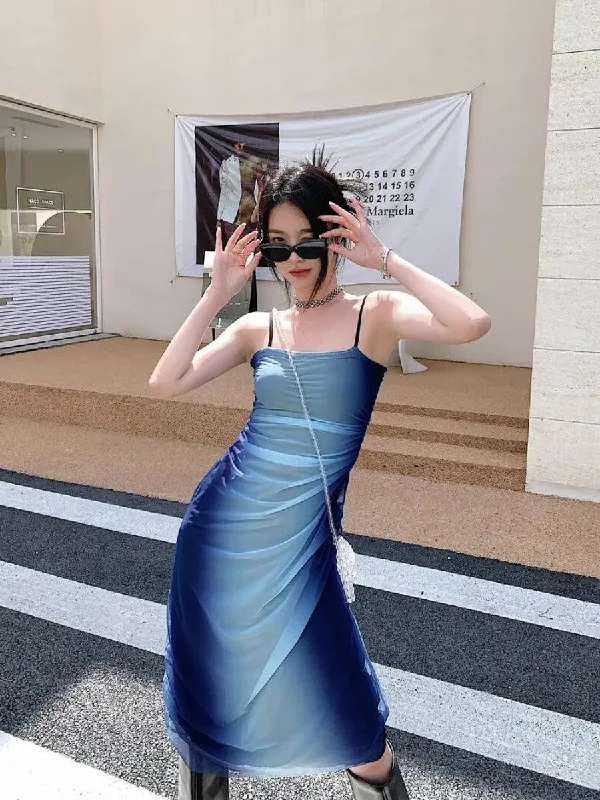 Midi dresses with abstract art prints for an artistic statement Y2K Blue Gradient Strappy Midi Dress Midi dresses with abstract art prints for an artistic statement Y2K Blue Gradient Strappy Midi Dress
