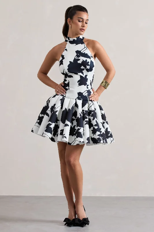 Mini dresses with tassel accents for a fun touch Masterpiece | Cream Floral Print High-Neck Mini Dress With Volume Hem Mini dresses with tassel accents for a fun touch Masterpiece | Cream Floral Print High-Neck Mini Dress With Volume Hem