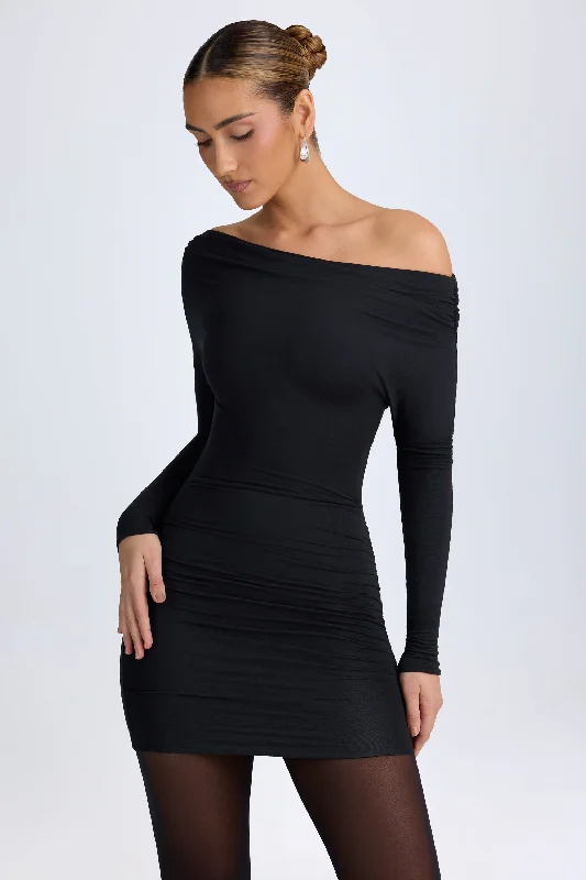 Mini dresses with keyhole necklines Modal Off-Shoulder Ruched Mini Dress in Black