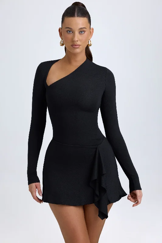 Mini dresses with asymmetric hems for a fashion - forward look Modal Asymmetric A-Line Mini Dress in Black Mini dresses with asymmetric hems for a fashion - forward look Modal Asymmetric A-Line Mini Dress in Black