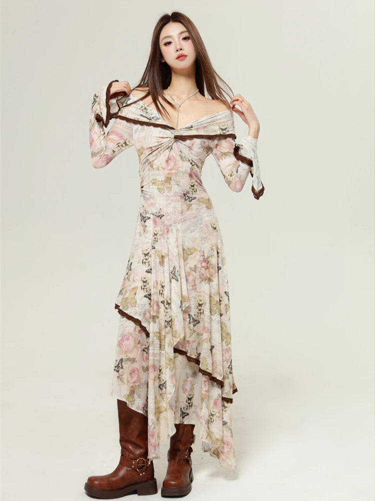Midi dresses with cotton - blend materials for everyday comfort Fairycore Butterfly Off Shoulder Midi Dress Midi dresses with cotton - blend materials for everyday comfort Fairycore Butterfly Off Shoulder Midi Dress