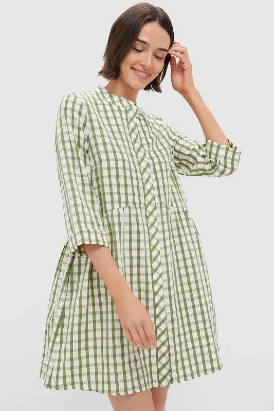 Midi dresses with tassel accents for a bohemian and free - spirited style Sage Seersucker Gingham Royal Shirt Dress Midi dresses with tassel accents for a bohemian and free - spirited style Sage Seersucker Gingham Royal Shirt Dress