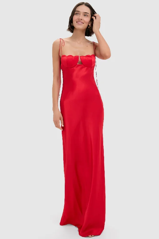 Midi dresses with ruffled hems for a romantic date night Red Tulip Maxi Dress