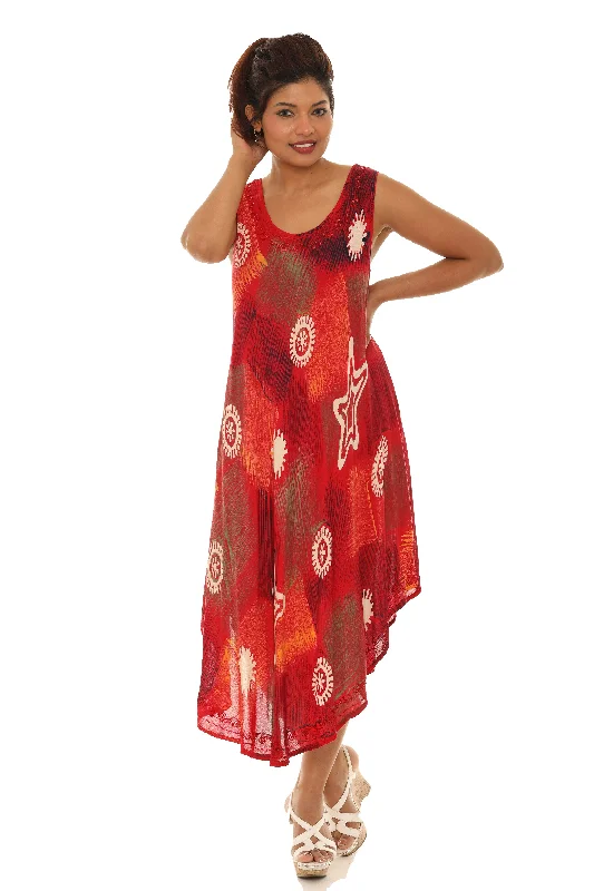 Midi dresses with printed lining for a hidden and stylish detail Tie Dye Star Print Sleeveless Midi Rayon Sundress Midi dresses with printed lining for a hidden and stylish detail Tie Dye Star Print Sleeveless Midi Rayon Sundress