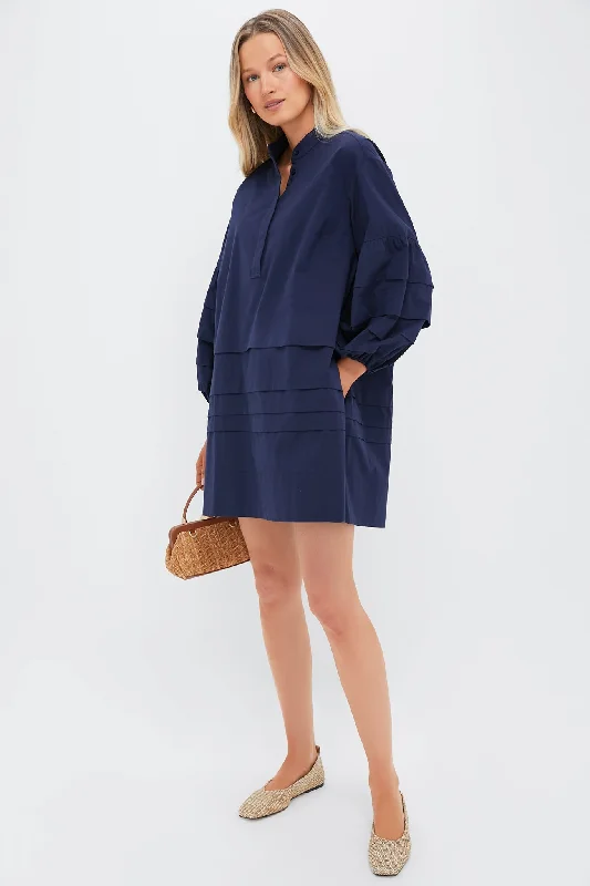 Midi dresses with puff sleeves for a vintage - inspired look Navy Chelsea Dress