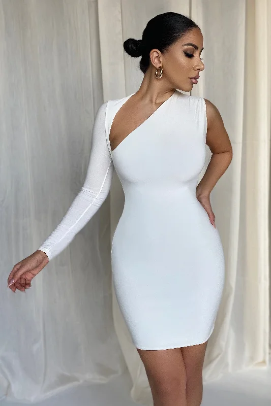 Mini dresses with ribbed textures for a unique appearance Siren | White One Shoulder Bodycon Mini Dress Mini dresses with ribbed textures for a unique appearance Siren | White One Shoulder Bodycon Mini Dress
