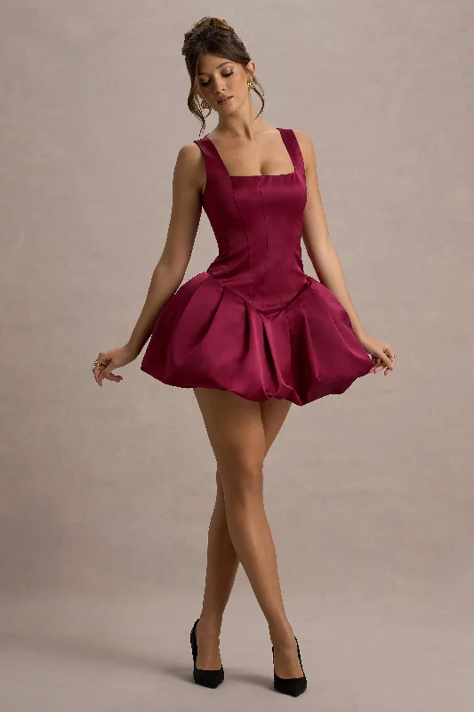 Mini dresses with cold - shoulder designs Bramble | Port Satin Square-Neck Puffball Mini Dress Mini dresses with cold - shoulder designs Bramble | Port Satin Square-Neck Puffball Mini Dress