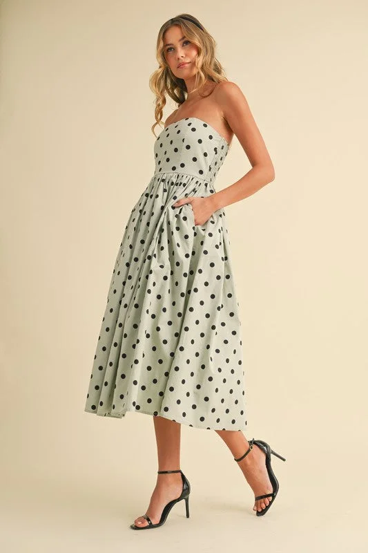 Wrap - style midi dresses in silk for a sophisticated office look Bridgette Sleeveless Polka Dot Print Flared Midi Dress Mint Wrap - style midi dresses in silk for a sophisticated office look Bridgette Sleeveless Polka Dot Print Flared Midi Dress Mint