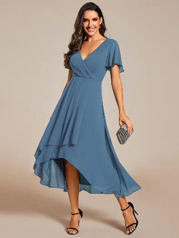 Midi dresses with mesh inserts for a trendy and breathable option ever LARK|Pleated Chiffon Ruffles Sleeve Midi Evening Dress Midi dresses with mesh inserts for a trendy and breathable option ever LARK|Pleated Chiffon Ruffles Sleeve Midi Evening Dress