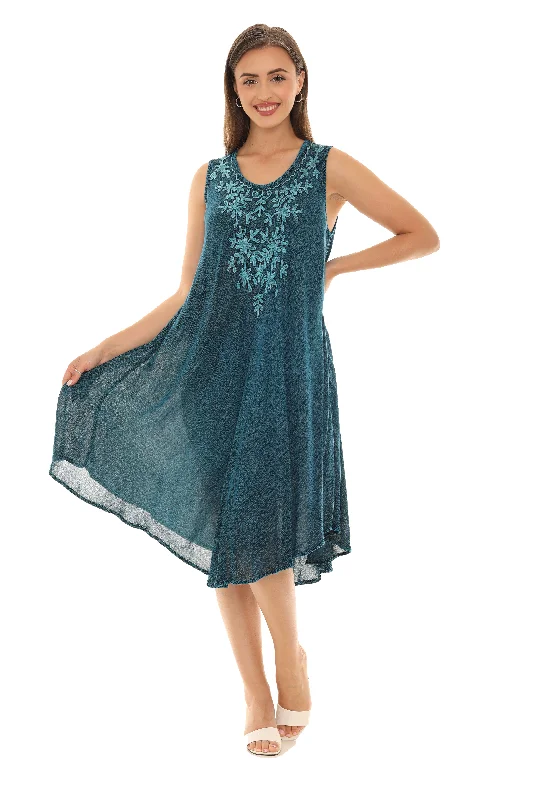 Wrap - style midi dresses in silk for a sophisticated office look Embroidery Sleeveless Midi Rayon Sundress Wrap - style midi dresses in silk for a sophisticated office look Embroidery Sleeveless Midi Rayon Sundress