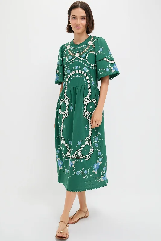 Midi dresses with V - necklines for a flattering and elongating effect Green Vesna Embroidery Short Sleeve Dress Midi dresses with V - necklines for a flattering and elongating effect Green Vesna Embroidery Short Sleeve Dress