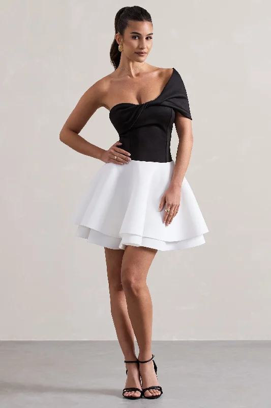 Mini dresses with empire waists for a flattering fit Effie | Black & White Twisted Bardot Skater Mini Dress Mini dresses with empire waists for a flattering fit Effie | Black & White Twisted Bardot Skater Mini Dress
