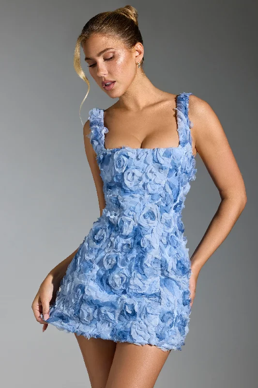 Mini dresses with fringe for a bohemian style Floral-Appliqué Corset Mini Dress in Blue