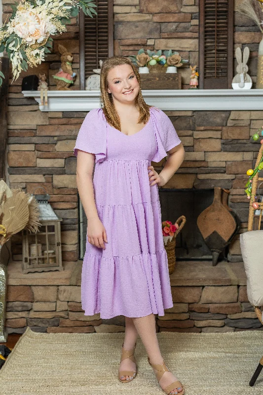 Midi dresses with side slits for a sexy and elegant appearance Lavender Haze Tiered Midi Easter Dress by She & Sky Midi dresses with side slits for a sexy and elegant appearance Lavender Haze Tiered Midi Easter Dress by She & Sky