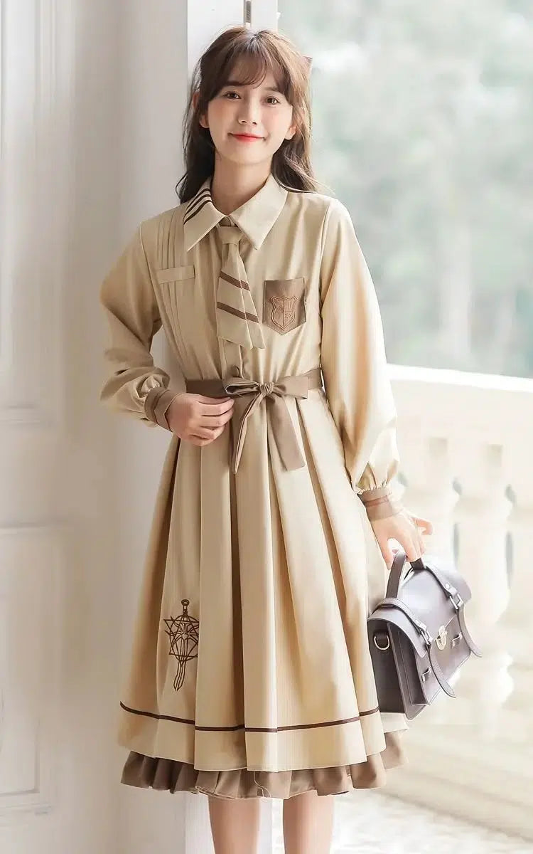 Midi dresses with ribbed textures for a unique and tactile appearance Light Academia Uniform Midi Dress Midi dresses with ribbed textures for a unique and tactile appearance Light Academia Uniform Midi Dress