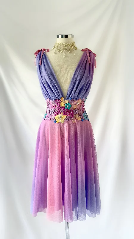 Midi dresses with tassel accents for a bohemian and free - spirited style PASTEL FAIRYTALE BACKLESS MIDI DRESS BY EMA SAVAHL COUTURE Midi dresses with tassel accents for a bohemian and free - spirited style PASTEL FAIRYTALE BACKLESS MIDI DRESS BY EMA SAVAHL COUTURE