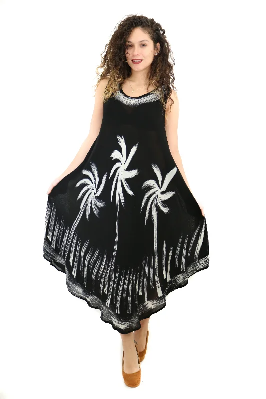 Midi dresses with puff sleeves for a vintage - inspired look Palm Tree Print Midi Rayon Sundress Midi dresses with puff sleeves for a vintage - inspired look Palm Tree Print Midi Rayon Sundress