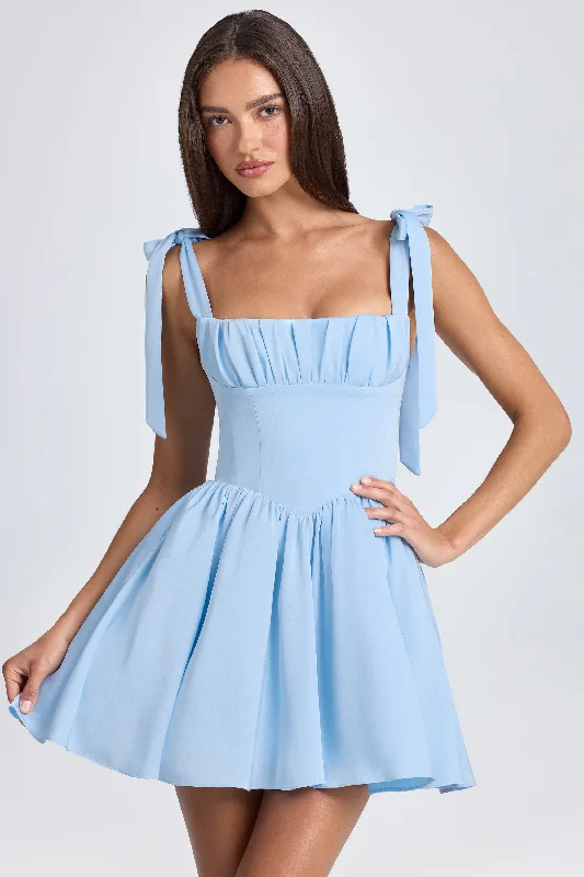 Plaid mini dresses for fall fashion Draped Corset Mini Dress in Powder Blue