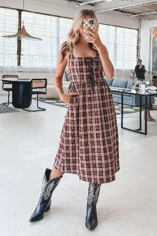 Sheath midi dresses with beaded embellishments for a formal occasion Pretty And Proper Plaid Burgundy Bow Midi Dress Sheath midi dresses with beaded embellishments for a formal occasion Pretty And Proper Plaid Burgundy Bow Midi Dress