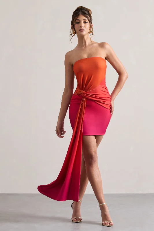 Mini dresses with keyhole necklines Azora | Pink & Orange Ombre Bandeau Mini Dress With Twisted Sash Mini dresses with keyhole necklines Azora | Pink & Orange Ombre Bandeau Mini Dress With Twisted Sash