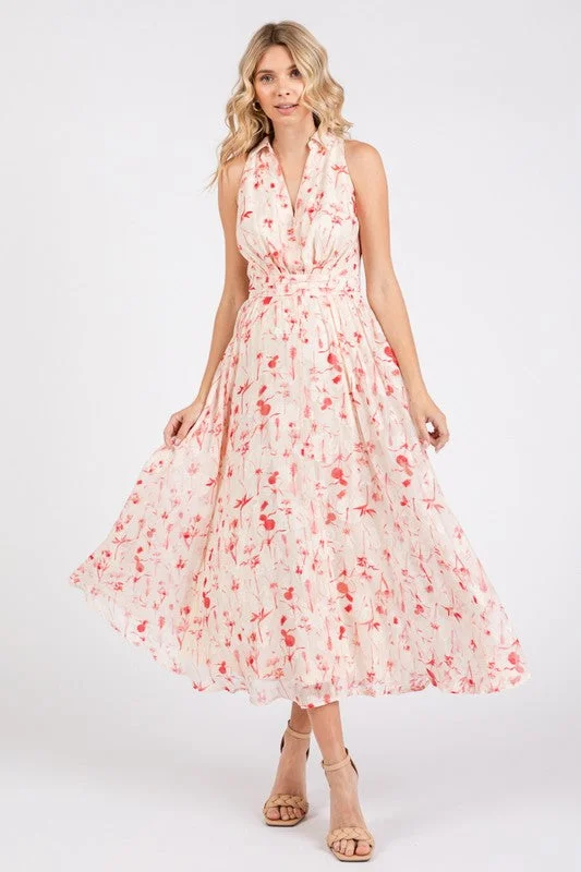 Sheath midi dresses with beaded embellishments for a formal occasion Ashley Sleeveless Collared Floral Print Midi Dress Red Sheath midi dresses with beaded embellishments for a formal occasion Ashley Sleeveless Collared Floral Print Midi Dress Red