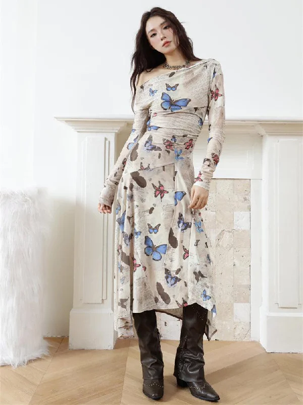 Midi dresses with bow accents for a sweet and charming look Butterfly One Shoulder Midi Dress Midi dresses with bow accents for a sweet and charming look Butterfly One Shoulder Midi Dress