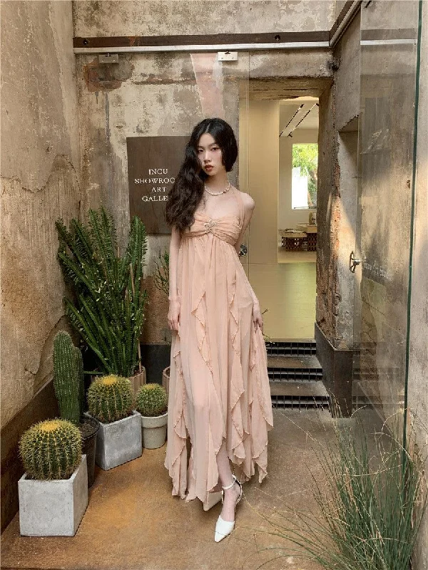 High - low midi dresses with geometric patterns for a modern party Pure Backless Chiffon Midi Dress High - low midi dresses with geometric patterns for a modern party Pure Backless Chiffon Midi Dress