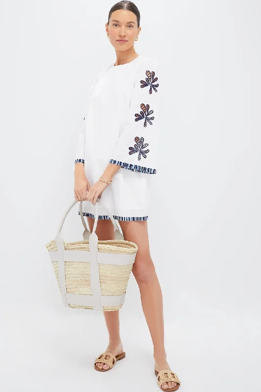 Midi dresses with wrap - around skirts for a customizable fit White & Blue Embroidery Atlantic Mini Dress Midi dresses with wrap - around skirts for a customizable fit White & Blue Embroidery Atlantic Mini Dress