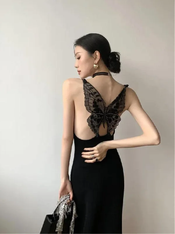 Midi dresses with ruched bodices for a feminine and fitted feel Black Butterfly Back Midi Dress Midi dresses with ruched bodices for a feminine and fitted feel Black Butterfly Back Midi Dress