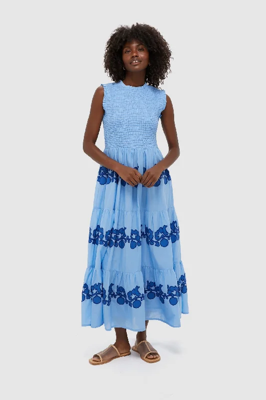 Midi dresses with ribbed textures for a unique and tactile appearance Exclusive Tangier Blue Sleeveless Smocked Maxi Dress Midi dresses with ribbed textures for a unique and tactile appearance Exclusive Tangier Blue Sleeveless Smocked Maxi Dress